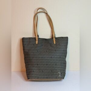 Fendi Zucchino Tote Bag Canvas with Tan Leather Straps